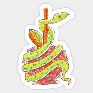 Green Snake on a Red Candy Apple Sticker